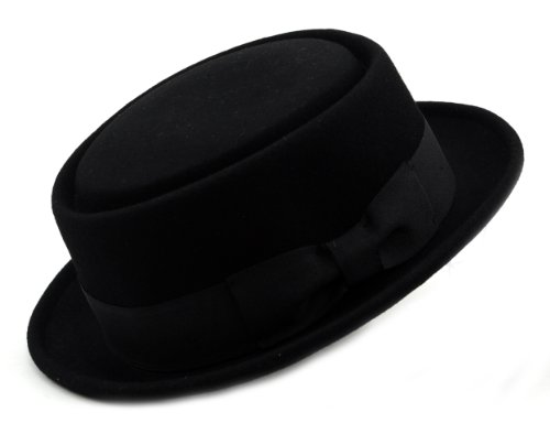 Mens Crushable Wool Felt Porkpie Hat w/Feather HE09 Bk