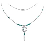 Attractive Dream Catcher Pendant Simulated Turquoise Sterling Silver 16" Necklace