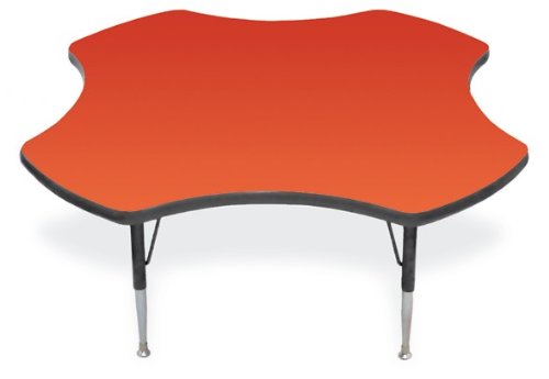 McCourt 74560R-HIGH 48 Inch Clover Activity Table - Red Top with Black Legs - Adjusts to 22-31 Inches