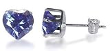 Sterling Silver Blue Sapphire Cubic Zirconia 8 MM Heart Stud Earrings