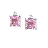 Created Pink Sapphire and Diamond Earrings