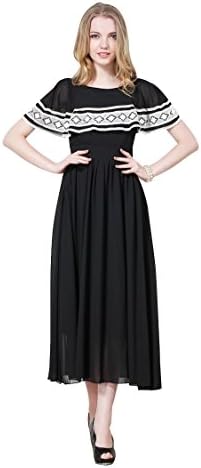 Dilefasion Women's New Retro Style Lace Pattern Cloak Long Dress S Black