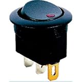 SPST Automotive Round Rocker Switch w/Green LED 12V
