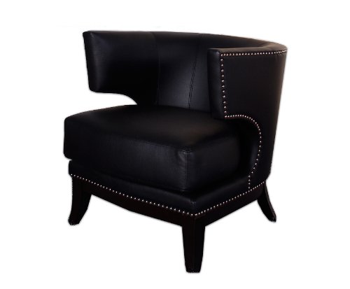 Armen Living 734 Eclipse Club Chair, Black Vinyl With Nailhead Accents and Espresso Wood Finish