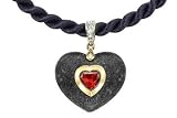 1 7/8 Carat Garnet and Granite 14K Yellow Gold and Diamond Heart Pendant w/Chain