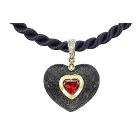 1 7 8 Carat Garnet and Granite 14K Yellow Gold and Diamond Heart Pendant w... by Ice.com