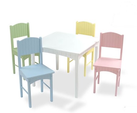Nantucket White, Table & Four Pastel Chairs, by Kidkraft