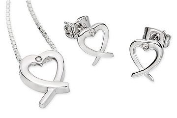 Sterling Silver Pendant and Earring Set w Diamond Accents