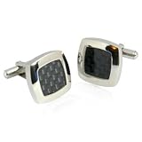 Bold Dark Carbon Fibre Stainless Steel Cufflinks with Presentation Box