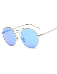 Apparel: GAMT Vintage Mirrored Colored Lens Unisex Sunglasses Round Metal Frame Blue