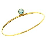 2mm Bangle Bracelet with Round Bezel Set Aquamarine