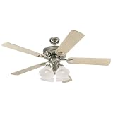 Westinghouse 7205600 Winchester Four-Light 52-Inch Five-Blade Ceiling Fan, Brushed Nickel with Frosted White Alabaster Globes