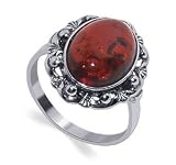 Stunning Baltic Amber Ring Sterling Silver Band
