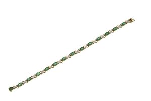Ladies' Diamond and Emerald Bracelet, 9ct Yellow Gold, Prong Setting 0.08 Carat Diamond Weight, 18, Model PBC1001/EM