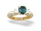 14K Yellow Gold Round Created Alexandrite and Diamond Engagement Ring