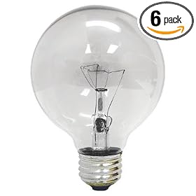 GE 14846-6 60 Watt Globe G25 Light Bulb, Crystal Clear, 6-Pack by General Electric