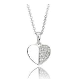 .03 carat Half Pave Heart Charm 14K White Gold Fashion Diamond Necklace