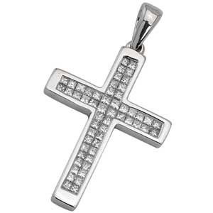 14Kt White Gold Sanctify Diamond Cross Pendant
