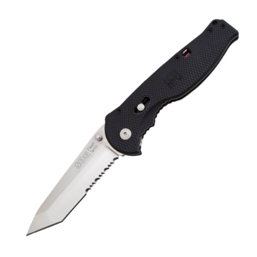 SOG Specialty Knives & Tools FSAT98-CP Flash II Tanto Knife with Partially Serrated Folding 3.5-Inch Steel Blade and GRN Handle, Satin Finish SOG Specialty Knives & Tools FSAT98-CP Flash II Tanto Knife with Partially Serrated Folding 3.5-Inch Steel Blade and GRN Handle, Satin Finish