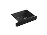 Kohler K-6486-7 Whitehaven Self-Trimming Apron Front Single Basin Kitchen Sink with Short Apron, Black