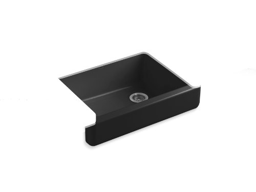 Kohler K-6486-7 Whitehaven Self-Trimming Apron Front Single Basin Kitchen Sink with Short Apron, Black