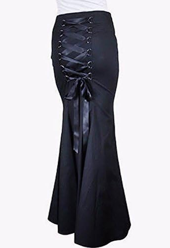Long Black Mermaid Corset Gothic, Steam Punk, Witch, Halloween, Medieval Fishtail Skirt. Size 20