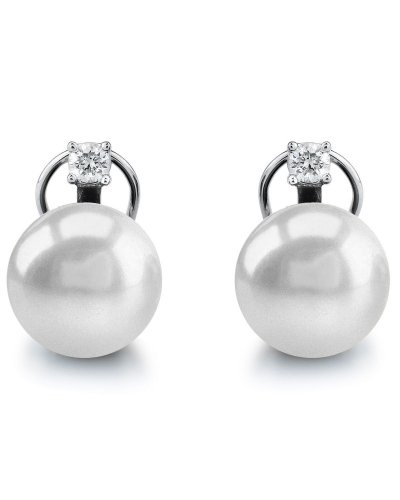 South Sea Pearl Diamond Leverback Stud Earrings in 18K Gold