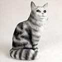 CAT Maine Silver n Black COON Tabby sits Figurine Resin CF16