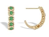14K Yellow Gold Genuine Round Emerald Hoop Earrings