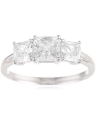 Platinum Plated Sterling Silver Square Princess-Cut Simulated Diamond Yesterday, Today, Tomorrow 3-Stone Ring