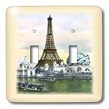 Florene France - Lovely Old Paris Scene With Eiffel Tower and Riverboats - Light Switch Covers - double toggle switch