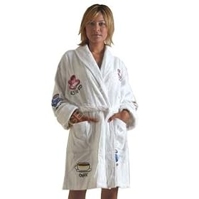 Buy Coffee Delights Appliqued Bathrobe, 100% Cotton Terry Cloth, Short, White, One Size by Aegean