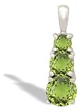 14K White Gold Genuine Round Peridot 3-Stone Pendant