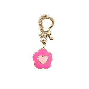 Yellow Gold-Tone Hot Pink and Light Pink Enamel Flower Heart Kids Necklace Pendant Enhancer