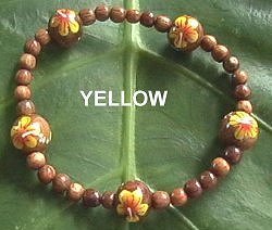 Hawaiian Koa Bead Yellow Hibiscus Flower Bracelet