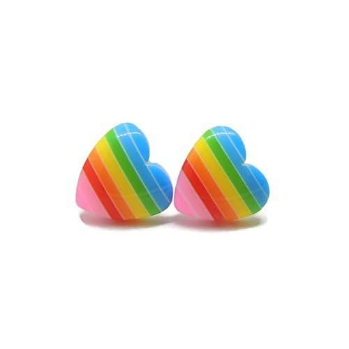 Rainbow Heart Earrings on Hypoallergenic Plastic Posts for