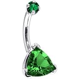 Solid 14KT White Gold Emerald Trillion CZ Internally Threaded Belly Ring