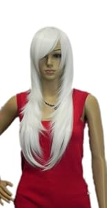 Qiyun Long Straight White Silver Cosplay Costume Synthetic Hair Full Wig