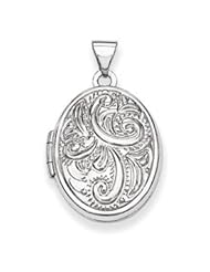 Genuine IceCarats Designer Jewelry Gift 14K White Gold Domed Oval Locket