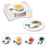 4 MERMAID COASTERS set nautical stone Beach home decor