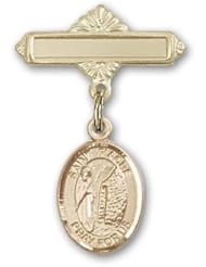 Gold Filled Baby Badge with St. Fiacre Charm and Polished Badge Pin