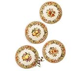 Set of 4 Decorative Fruit And Foral Pattern Plates With 4 Different Fruit Designs Beautiful Tuscan Decor