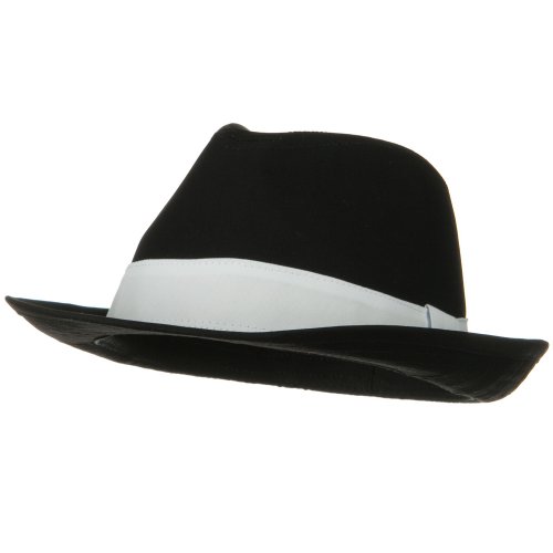 Extra Big Size Classic Cotton Fedora Hat - Black White Band (Over Size XL - XXXL)