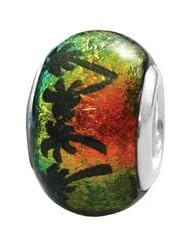 Genuine Zable (TM) Product. 925 Sterling Silver Dichroic Glass - Palm Trees Charm. 100% Satisfaction Guaranteed.