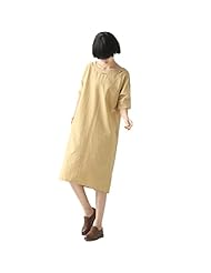 Plus Size Summer Cotton/Linen Vintage 3/4 Sleeves Maxi Dress 