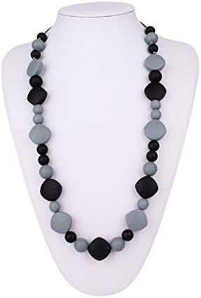 BUNDLE: Silicone Teething Necklace in Smokey Black and Gray with bonus Owl Teether, Mom And Baby Teether Necklace, FDA Approved Teething Jewellery, Teething Pain Relief (Smokey Black and Gray)
