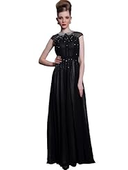 A-line Chiffon Plaid Print Floor Length Beaded Cap Sleeves Evening Dress/Prom Dress 