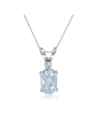 14K White Gold Oval Aquamarine and Diamond Pendant 18" Chain 1/2ct