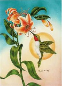 Hummingbird with Lilies Garden Flag High Quality