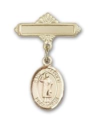14K Gold Baby Badge with St. Stephen the Martyr Charm and Polished Badge Pin
